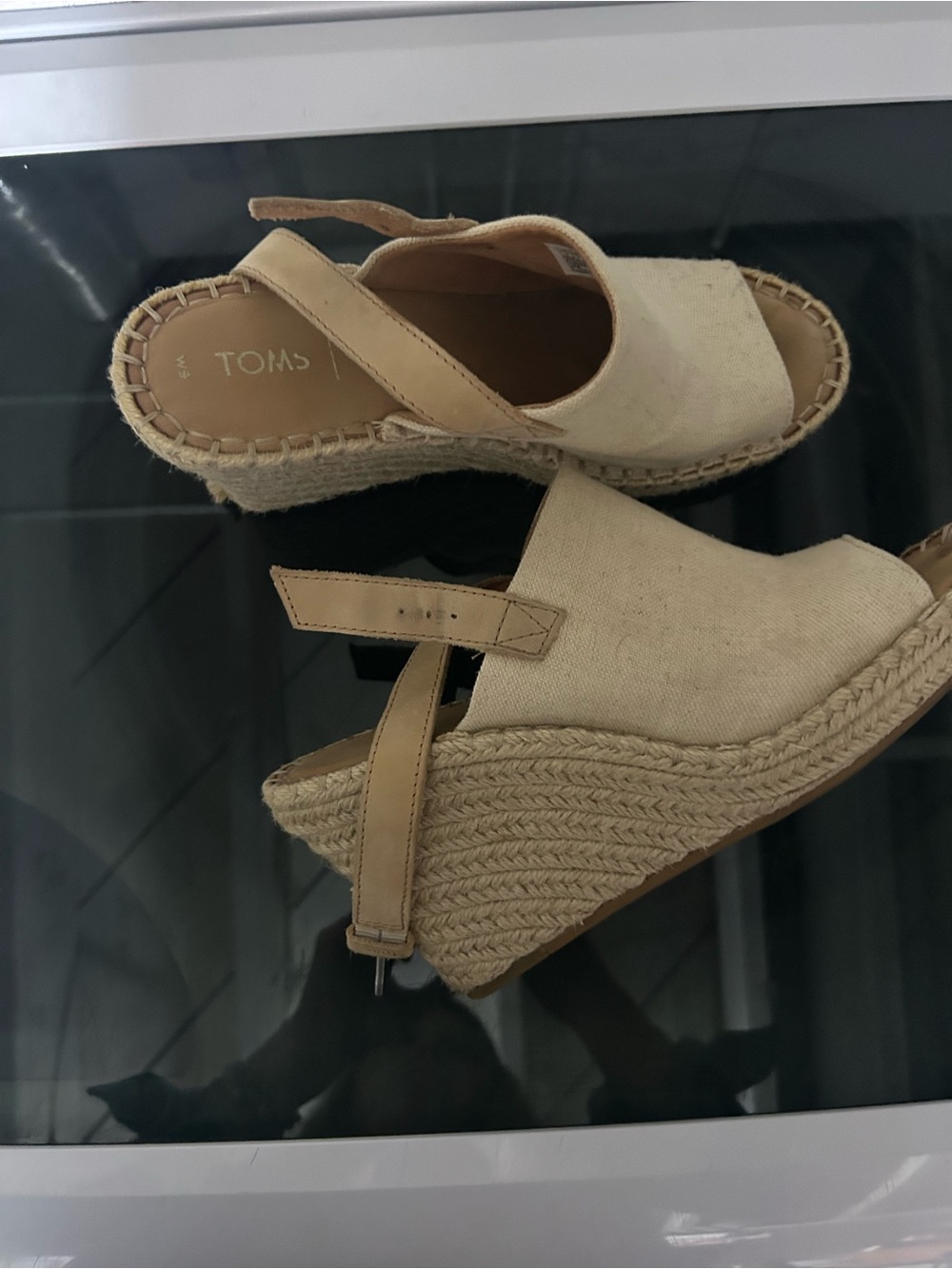 Toms Beige Canvas Espadrille Wedge Sandals